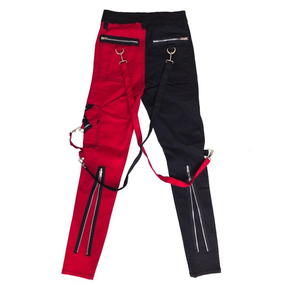 Tripp NYC Punk Black Red Split Leg Bondage Pants - Picture 2 of 3